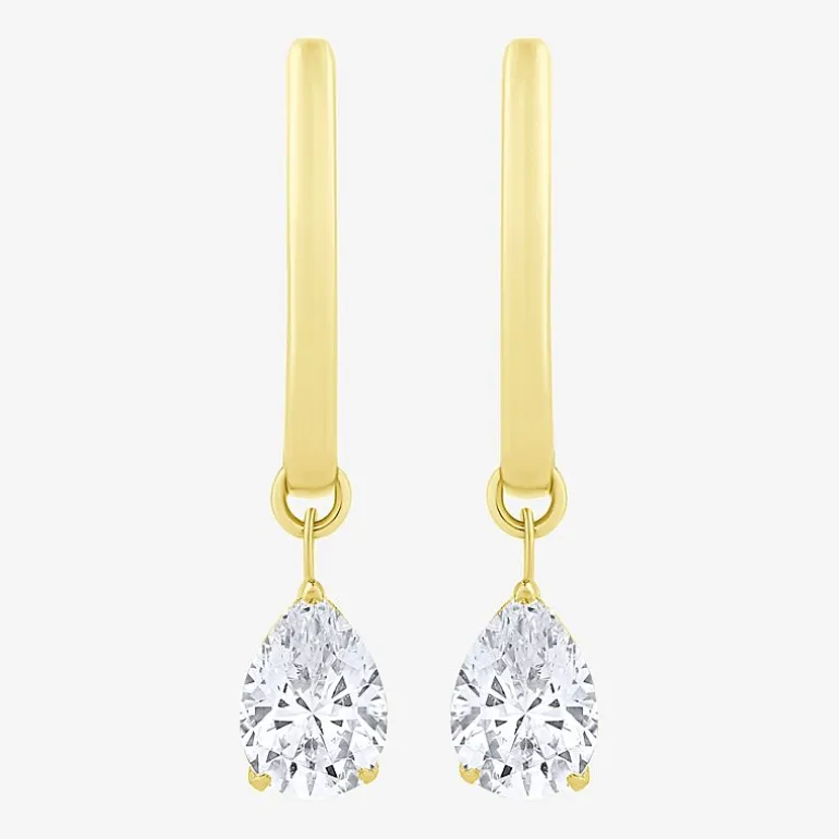Floating Diamonds (F / Vs2) Womens 1 CT. T.W. Lab Grown White Diamond 14K Gold 23.3mm Pear Hoop Earrings