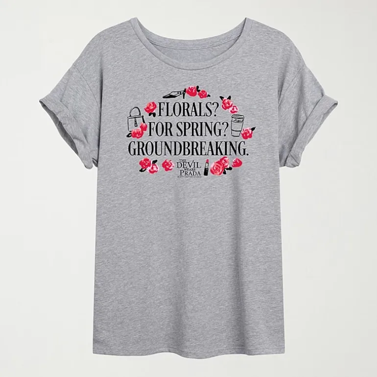 Florals For Spring Womens Juniors Crew Neck Short Sleeve Oversized Graphic T-Shirt