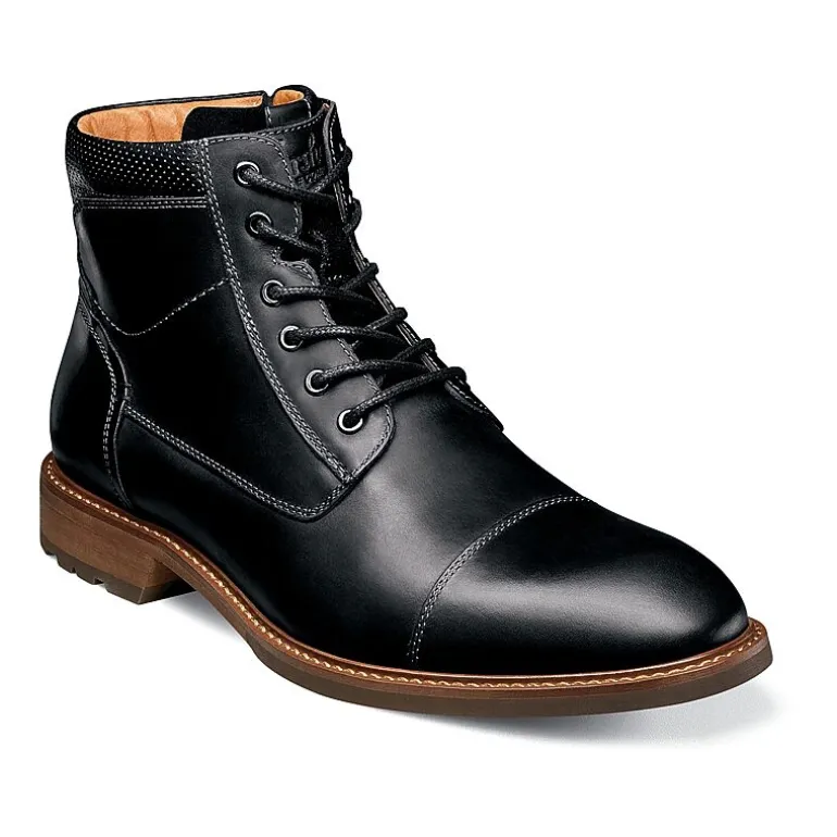 Florsheim Mens Chalet Cap Toe Stacked Heel Lace Up Boots