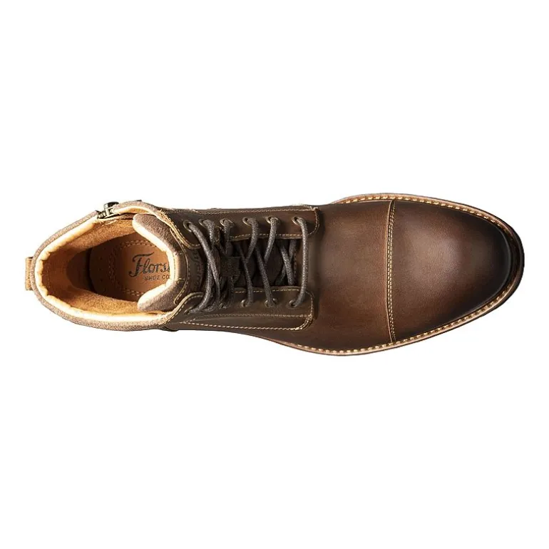 Florsheim Mens Chalet Cap Toe Stacked Heel Lace Up Boots