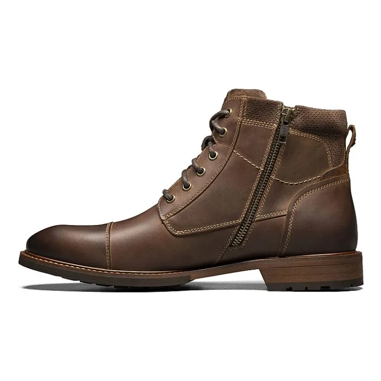Florsheim Mens Chalet Cap Toe Stacked Heel Lace Up Boots