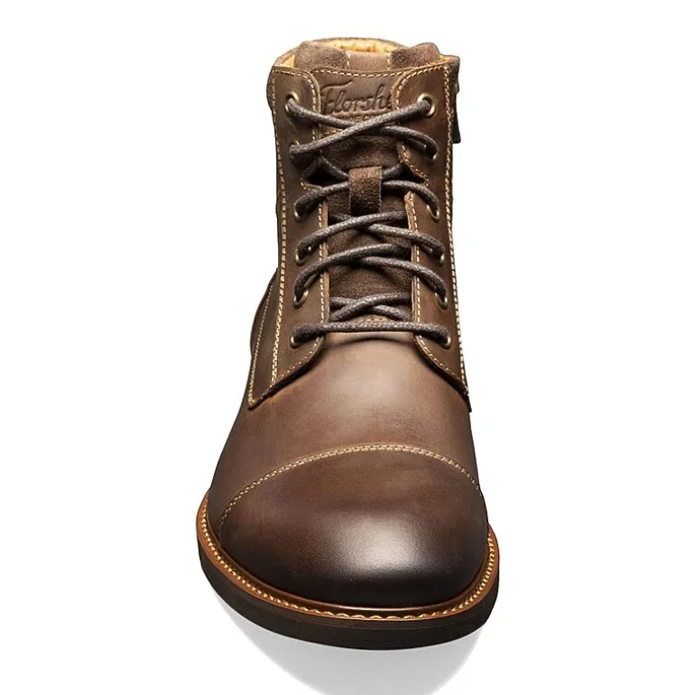 Florsheim Mens Chalet Cap Toe Stacked Heel Lace Up Boots