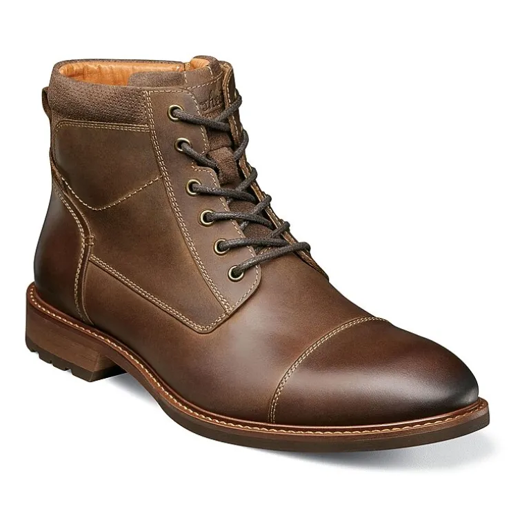 Florsheim Mens Chalet Cap Toe Stacked Heel Lace Up Boots