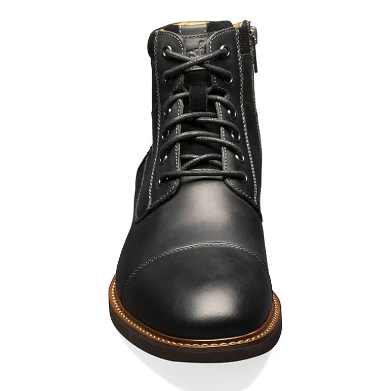 Florsheim Mens Chalet Cap Toe Stacked Heel Lace Up Boots