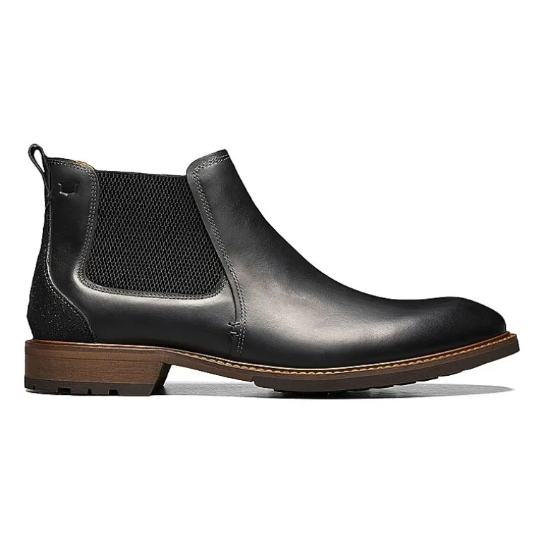 Florsheim Mens Chalet Plain Toe Gore Stacked Heel Chelsea Boots