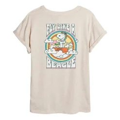 Fly Like A Beagle Womens Juniors Crew Neck Short Sleeve Oversized Peanuts Snoopy Graphic T-Shirt
