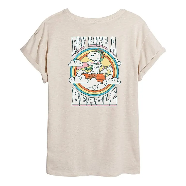 Fly Like A Beagle Womens Juniors Crew Neck Short Sleeve Oversized Peanuts Snoopy Graphic T-Shirt