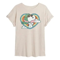 Fly Like A Beagle Womens Juniors Crew Neck Short Sleeve Oversized Peanuts Snoopy Graphic T-Shirt