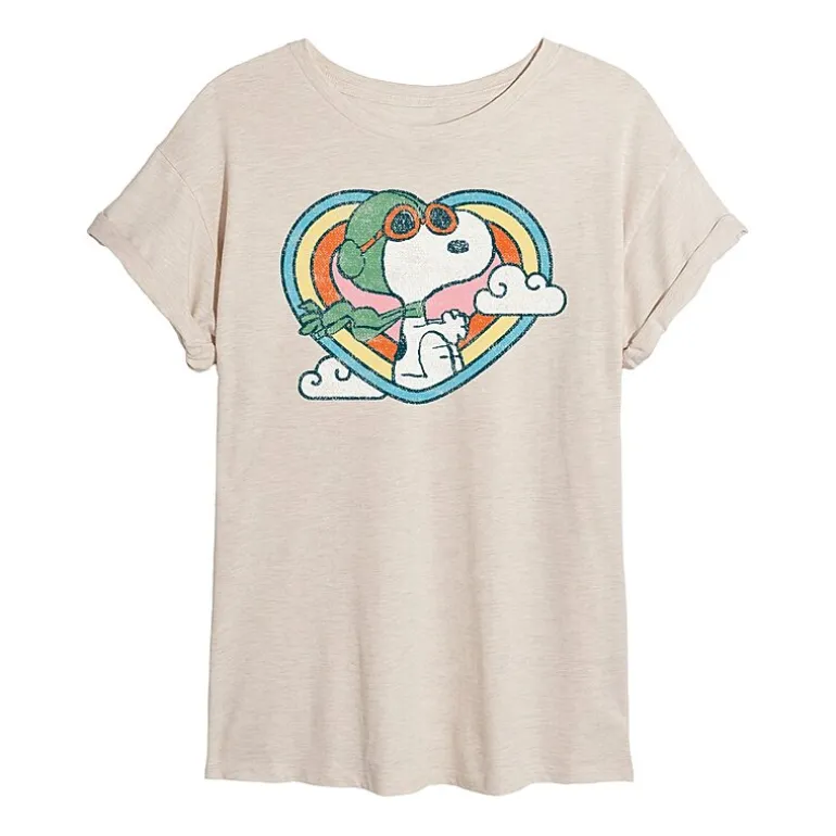 Fly Like A Beagle Womens Juniors Crew Neck Short Sleeve Oversized Peanuts Snoopy Graphic T-Shirt