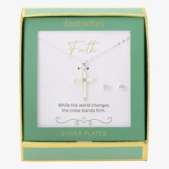 Footnotes Faith Womens Cubic Zirconia Pure Silver Over Brass Cross 2-pc. Jewelry Set