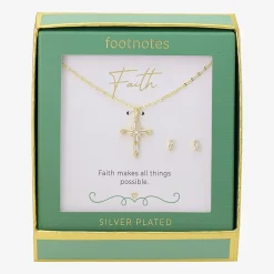 Footnotes Faith Womens Cubic Zirconia 14K Gold Over Brass Cross 2-pc. Jewelry Set