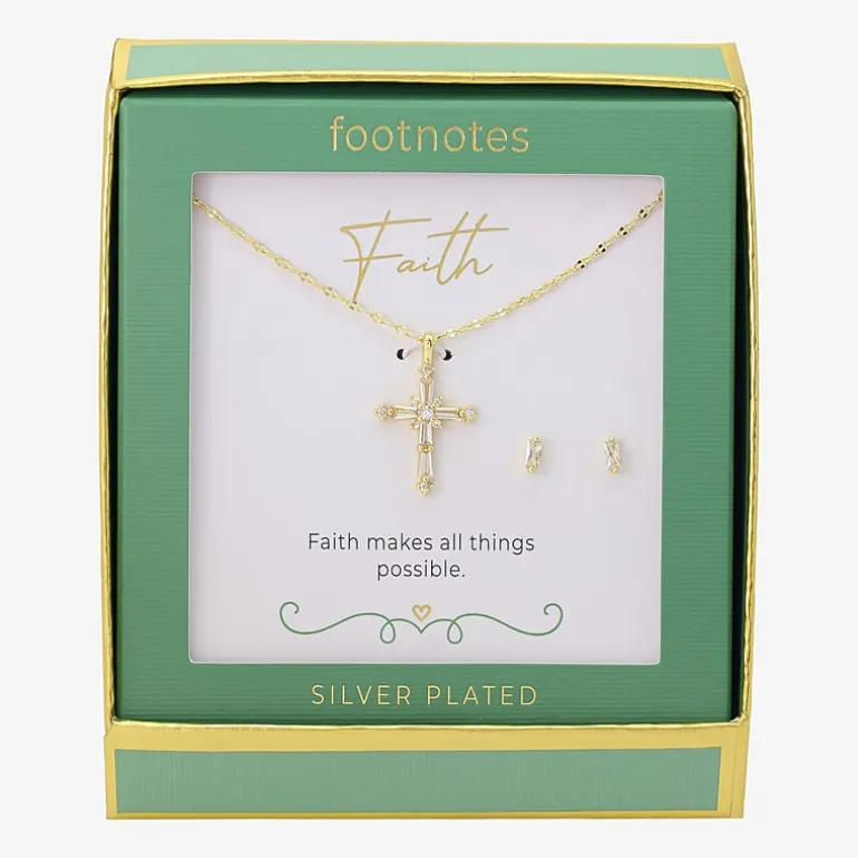 Footnotes Faith Womens Cubic Zirconia 14K Gold Over Brass Cross 2-pc. Jewelry Set