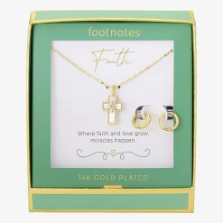 Footnotes Faith Womens Cubic Zirconia 14K Gold Over Brass Cross 2-pc. Jewelry Set