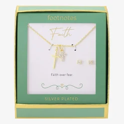 Footnotes Faith Womens Cubic Zirconia 14K Gold Over Brass Cross 2-pc. Jewelry Set