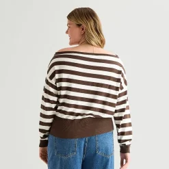 Forever 21 Juniors Plus Womens Boat Neck Long Sleeve Pullover Sweater