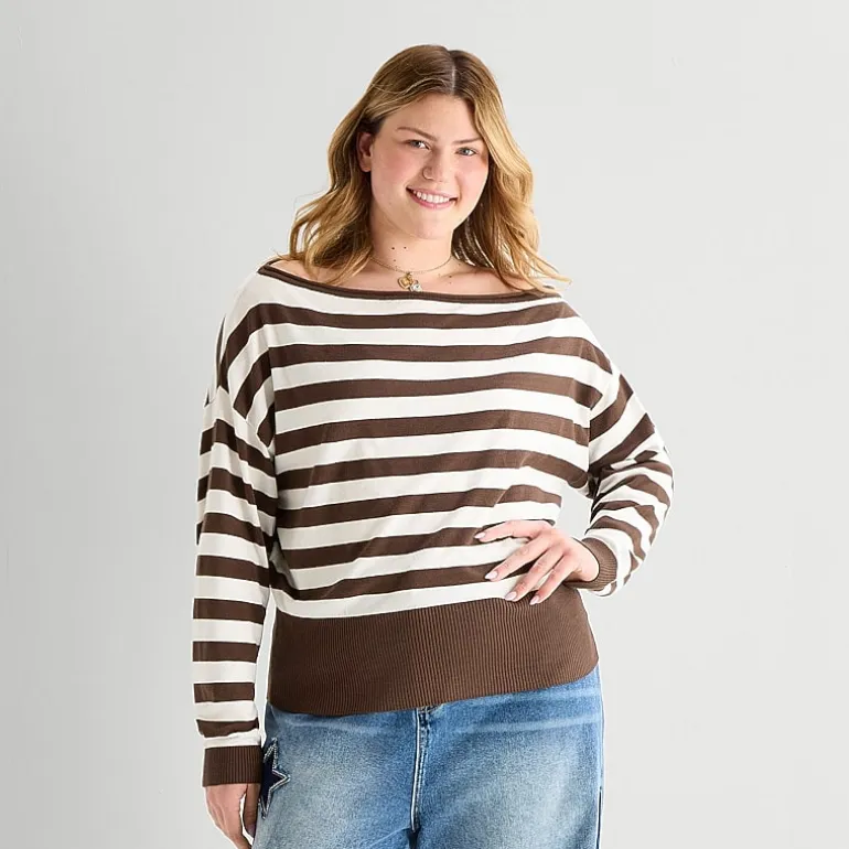 Forever 21 Juniors Plus Womens Boat Neck Long Sleeve Pullover Sweater