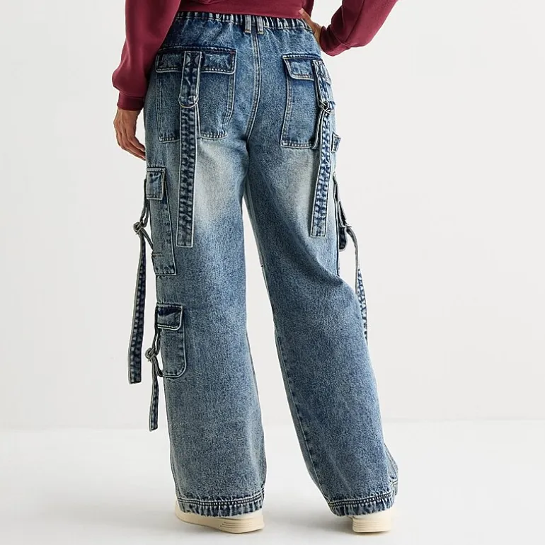 Forever 21 Juniors Womens Low Rise Loose Fit Cargo Jean