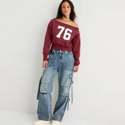 Forever 21 Juniors Womens Low Rise Loose Fit Cargo Jean