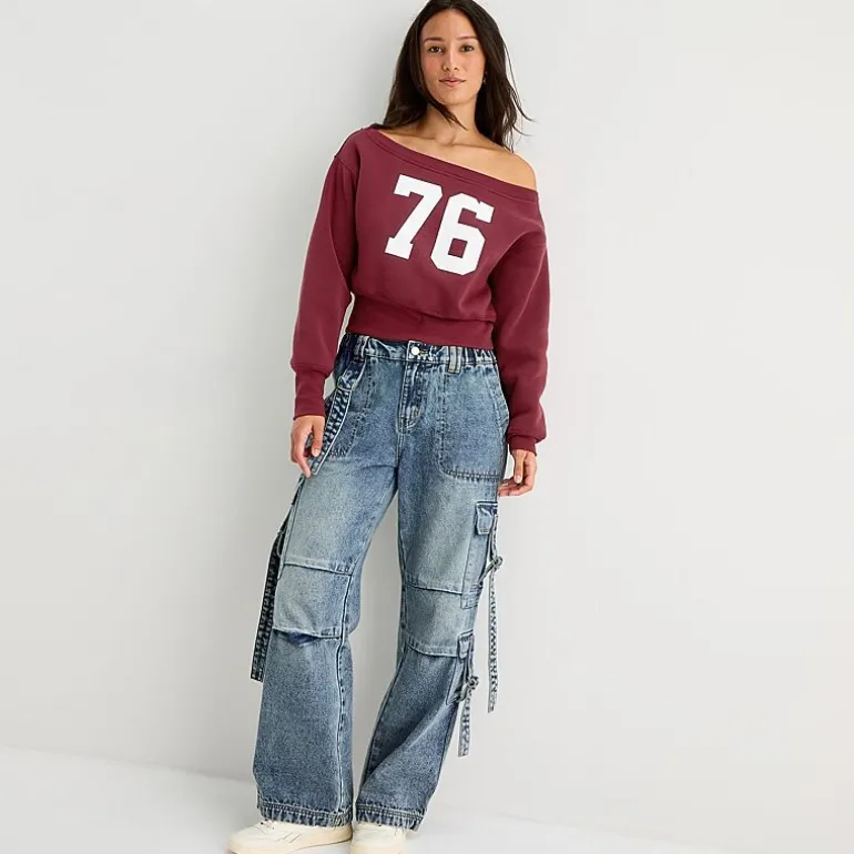 Forever 21 Juniors Womens Low Rise Loose Fit Cargo Jean