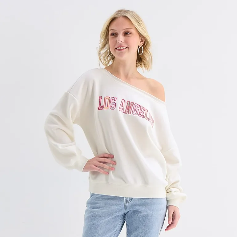 Forever 21 Womens Juniors Asymmetrical Neck Long Sleeve Sweatshirt