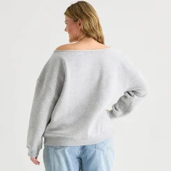 Forever 21 Womens Juniors Plus Asymmetrical Neck Long Sleeve Sweatshirt