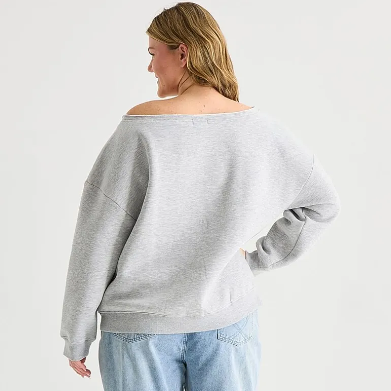 Forever 21 Womens Juniors Plus Asymmetrical Neck Long Sleeve Sweatshirt