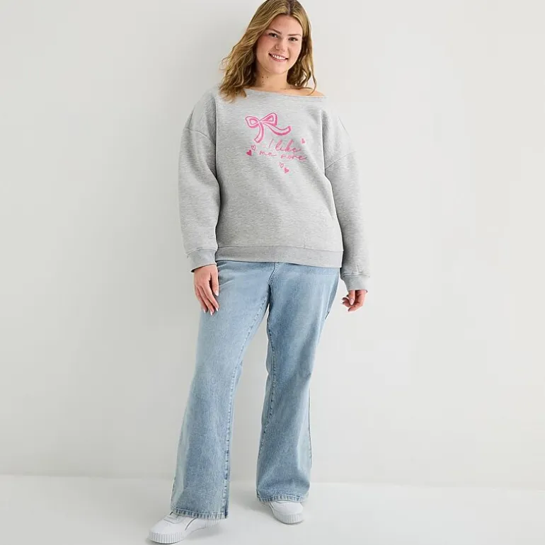 Forever 21 Womens Juniors Plus Asymmetrical Neck Long Sleeve Sweatshirt
