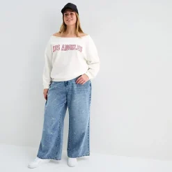 Forever 21 Womens Juniors Plus Boat Neck Long Sleeve Sweatshirt