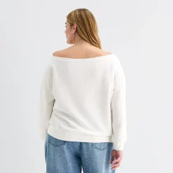 Forever 21 Womens Juniors Plus Boat Neck Long Sleeve Sweatshirt