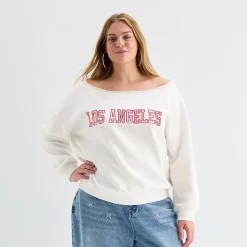 Forever 21 Womens Juniors Plus Boat Neck Long Sleeve Sweatshirt