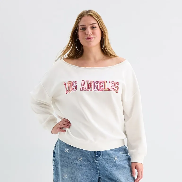 Forever 21 Womens Juniors Plus Boat Neck Long Sleeve Sweatshirt