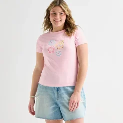 Forever 21 Womens Juniors Plus Crew Neck Short Sleeve Regular Fit Graphic T-Shirt