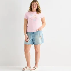 Forever 21 Womens Juniors Plus Crew Neck Short Sleeve Regular Fit Graphic T-Shirt