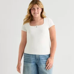 Forever 21 Womens Juniors Plus Square Neck Short Sleeve Regular Fit Graphic T-Shirt