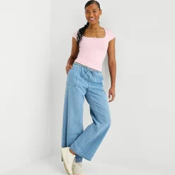 Forever 21 Womens Juniors Straight Mid Rise Pull-On Pant