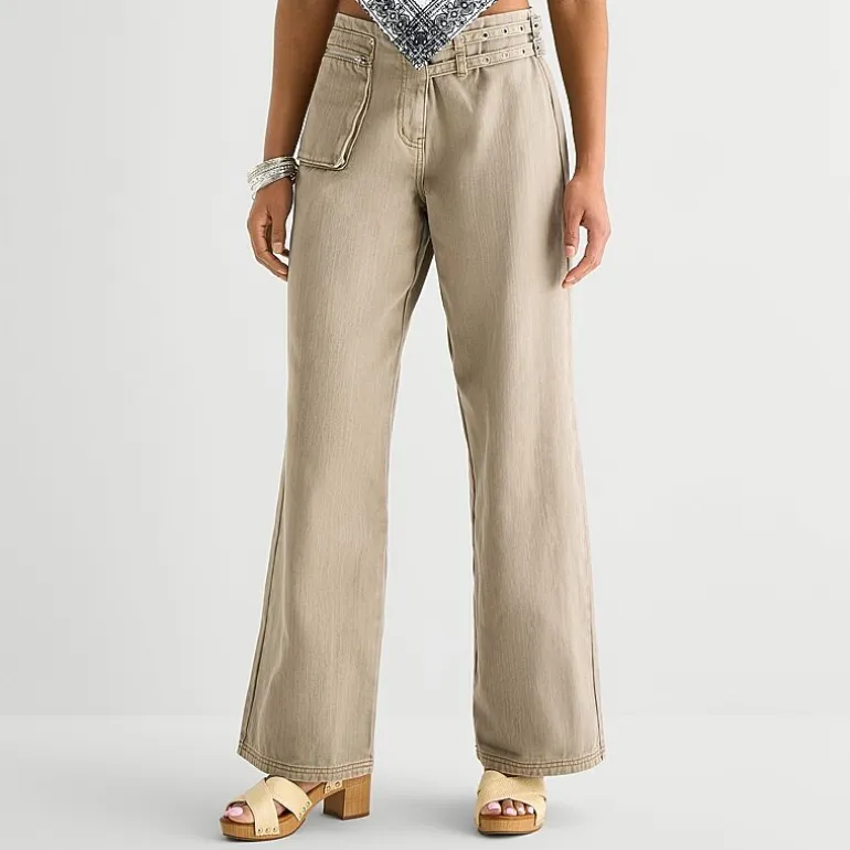 Forever 21 Womens Juniors Wide Leg Mid Rise Flat Front Pant