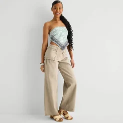 Forever 21 Womens Juniors Wide Leg Mid Rise Flat Front Pant