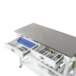 French Country Stainless Steel Counter Top Kitchen Cart with Wine Rack