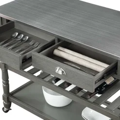 French Country Stainless Steel Counter Top Kitchen Cart with Wine Rack
