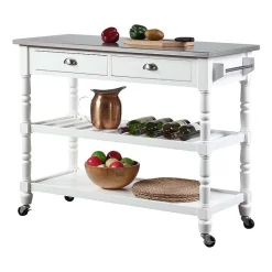 French Country Stainless Steel Counter Top Kitchen Cart with Wine Rack