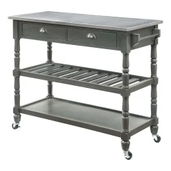 French Country Stainless Steel Counter Top Kitchen Cart with Wine Rack