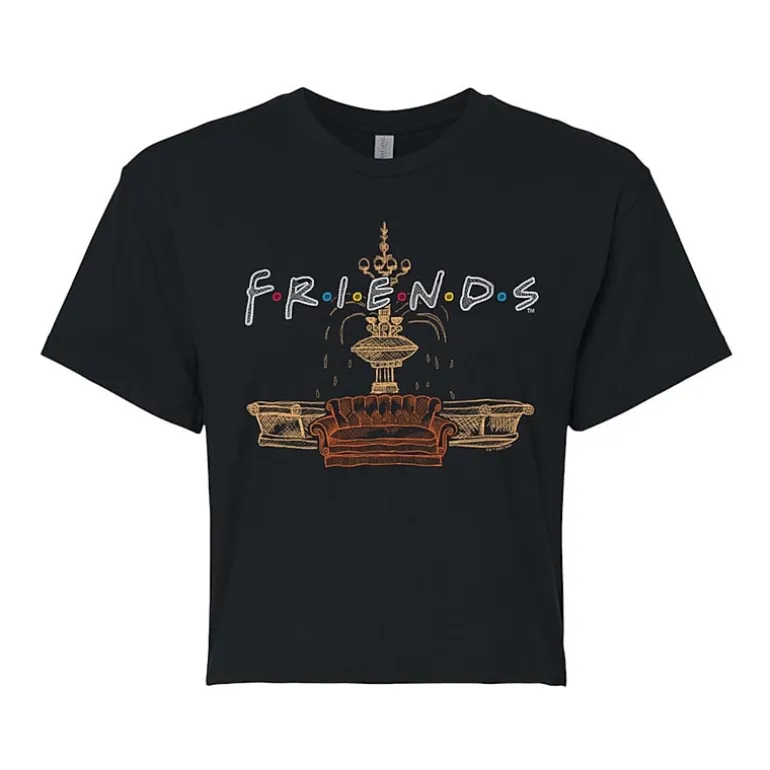 Friends Fountain Cropped Tee Womens Juniors Crew Neck Short Sleeve Regular Fit Friends Graphic T-Shirt