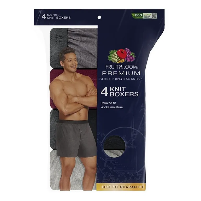 Fruit of the Loom Premium Cotton Knit Mens 4 Pack Boxers Jc4p722