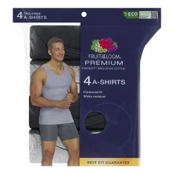 Fruit of the Loom Premium Cotton Mens Round Neck Sleeveless 4 Pack Tank