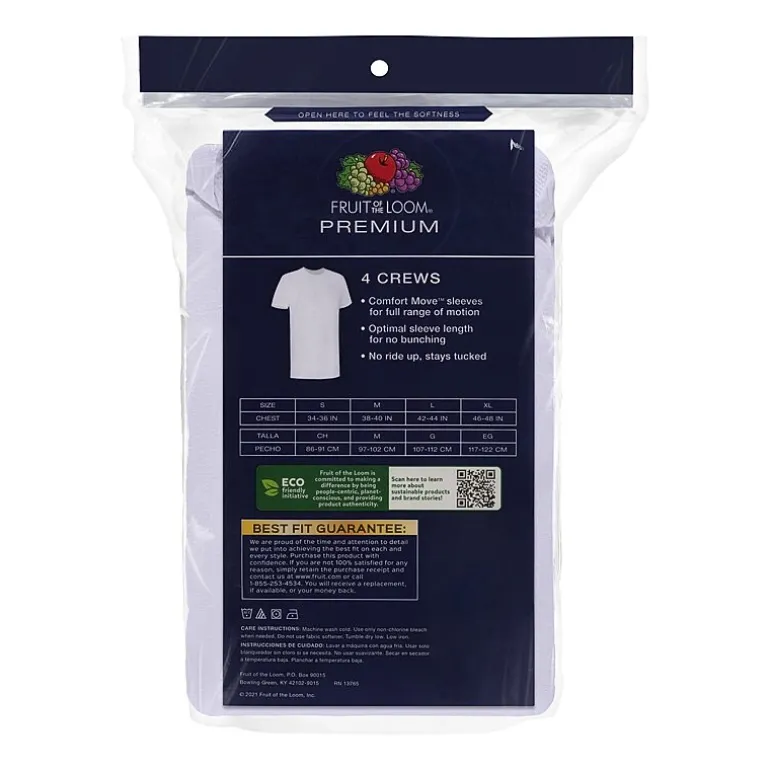 Fruit of the Loom Premium Cotton Mens 4 Pack Short Sleeve Crew Neck T-Shirt