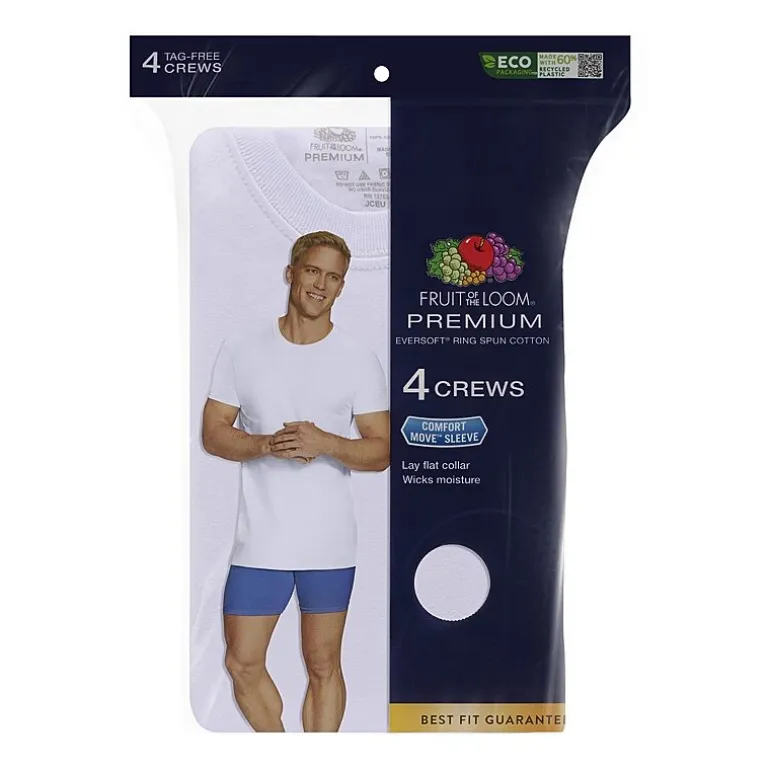 Fruit of the Loom Premium Cotton Mens 4 Pack Short Sleeve Crew Neck T-Shirt