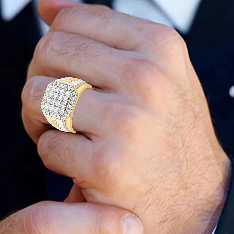 (F,Si2) Mens 1 1/2 CT. T.W. Lab Grown Diamond 10K Two Tone Gold Fashion Ring