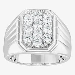 F, Si2 Mens 1 1/2 CT. T.W. Lab Grown White Diamond Sterling Silver Cluster Fashion Ring