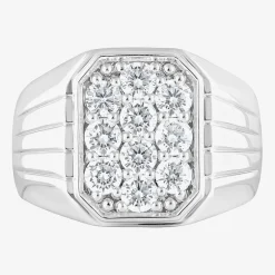 F, Si2 Mens 1 1/2 CT. T.W. Lab Grown White Diamond Sterling Silver Cluster Fashion Ring