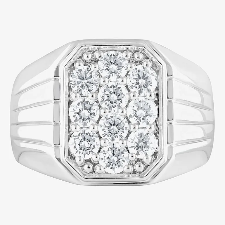 F, Si2 Mens 1 1/2 CT. T.W. Lab Grown White Diamond Sterling Silver Cluster Fashion Ring